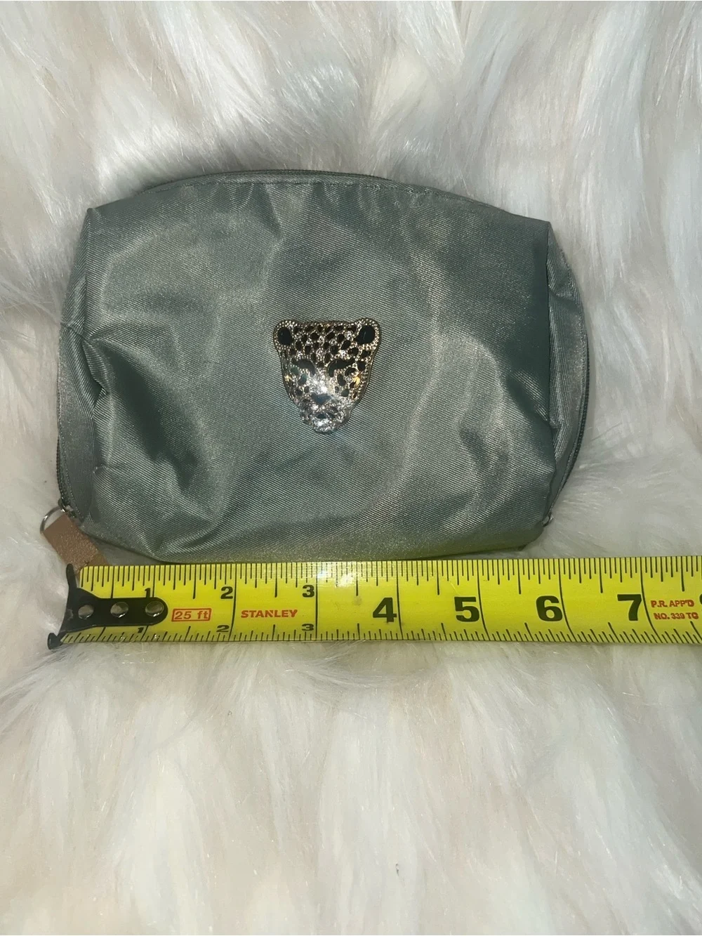 Jeweled Panther Cosmetic/Jewelry Bag Sage Green Zip Pouch